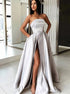 Strapless Silver Satin Prom Dress with Slit LBQ2349